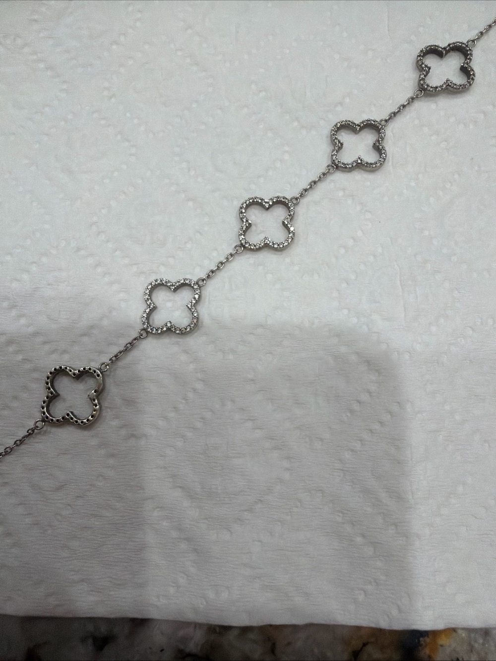 Silver Clover CZ link bracelet